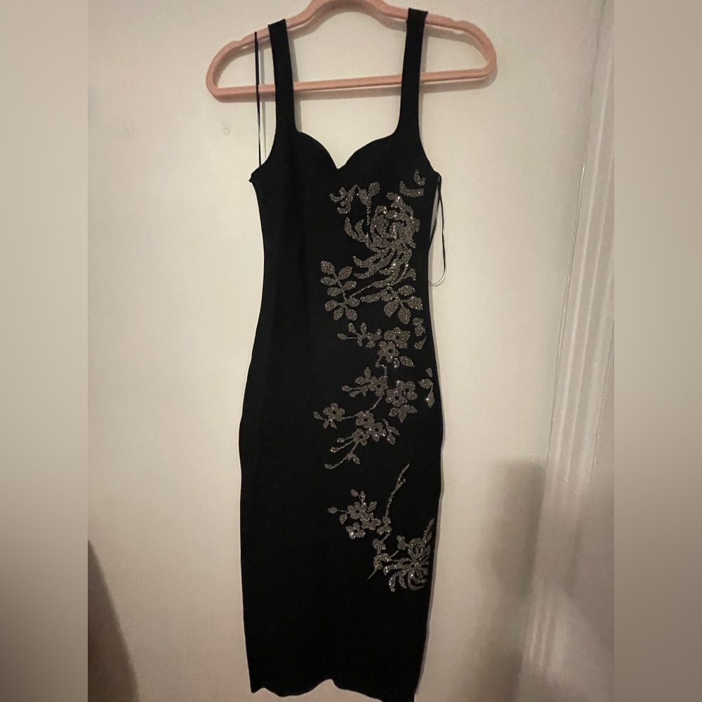 Zara Black Floral Embellished Dress
